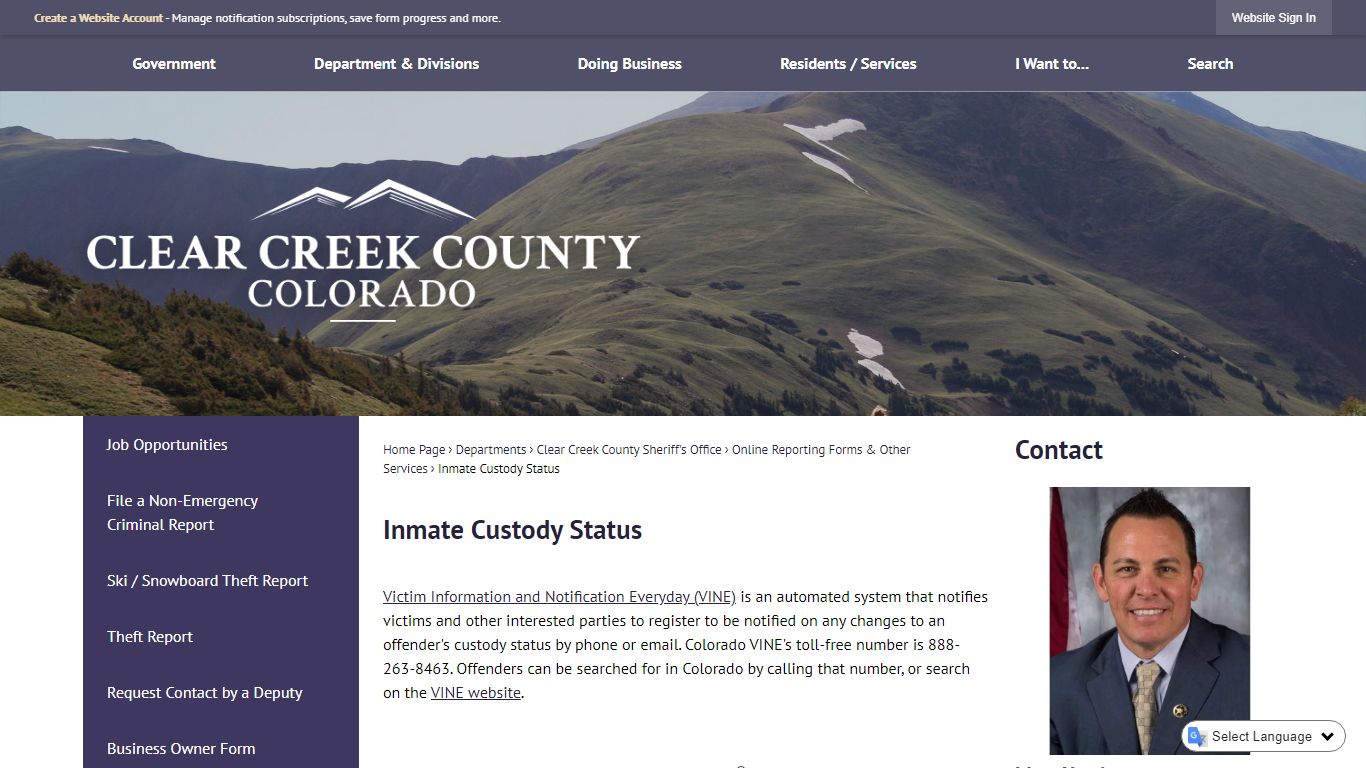 Inmate Custody Status - Clear Creek County, CO