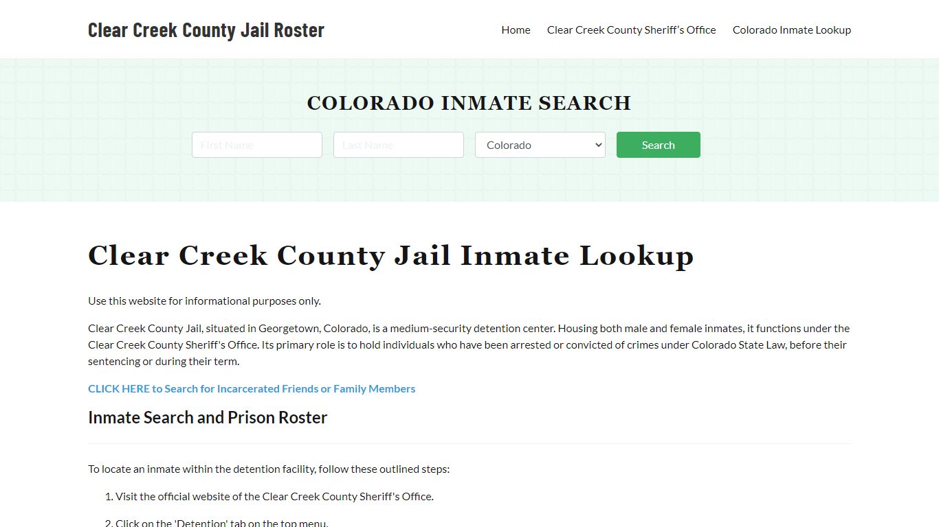 Clear Creek County Jail Roster Lookup, CO, Inmate Search